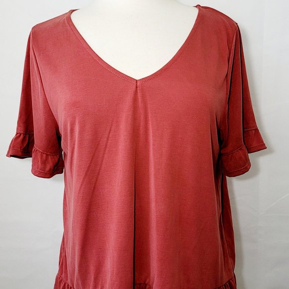 Green Envelope Rust Orange Ruffle Flounce Shirt Large - Picture 1 of 6